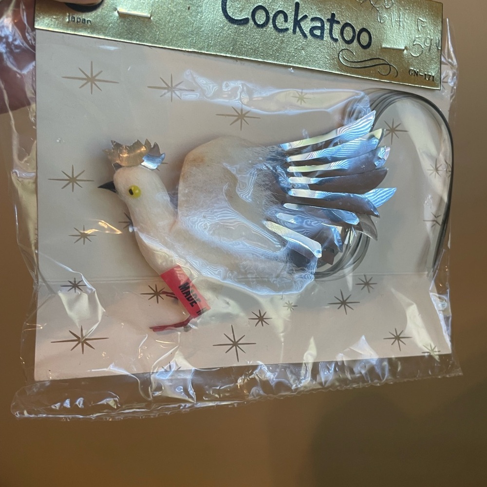 Vintage 1950s Made in Japan Novelty Cockatoo Bird Christmas Craft Decor Silver